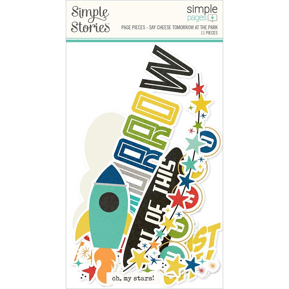 Simple Stories - Simple Pages Page Pieces - Say Cheese Tomorrow At The Park. This package includes 11 Large Die Cut Cardstock Pieces. Made in USA. Available at Embellish Away located in Bowmanville Ontario Canada.