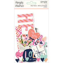 Load image into Gallery viewer, Simple Stories - Simple Pages Page Pieces - With All My Heart - Happy Hearts. This package includes 18 Large Die Cut Cardstock Pieces. Available at Embellish Away located in Bowmanville Ontario Canada.
