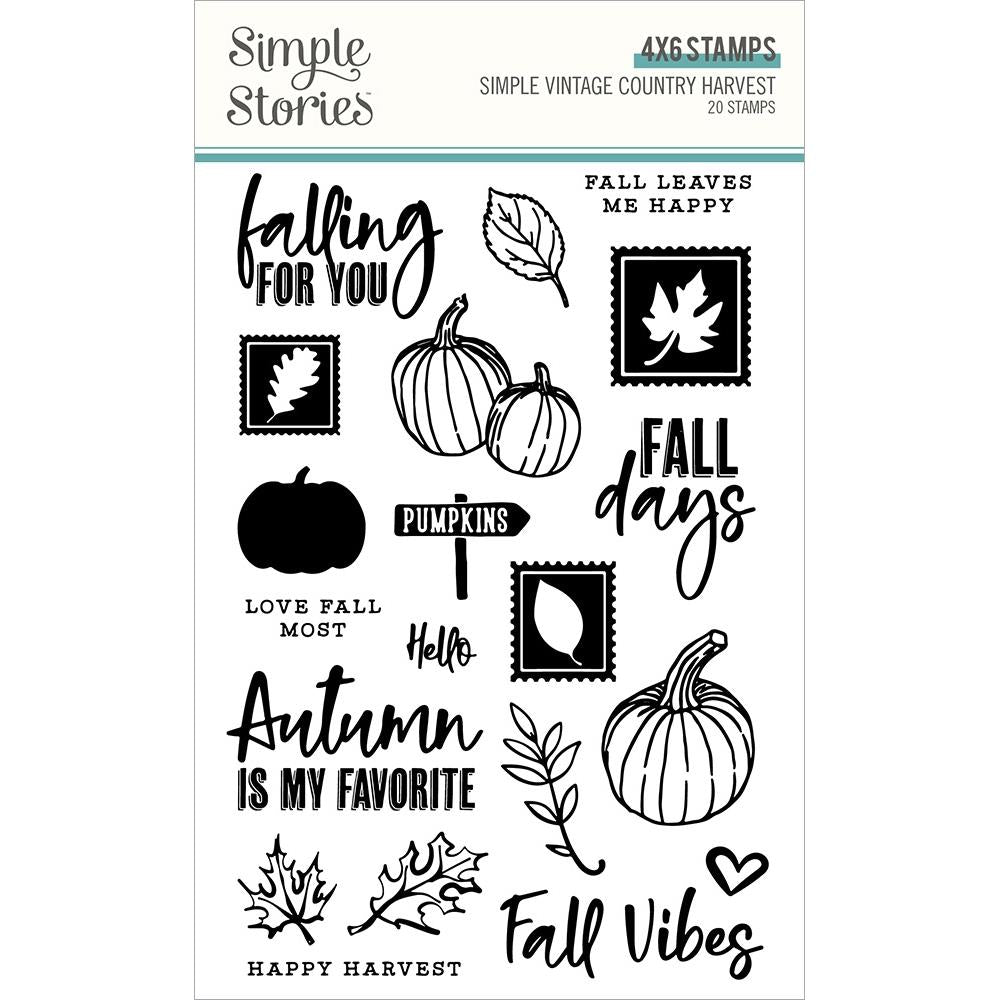 Simple Stories - Simple Vintage Country Harvest - Photopolymer Clear Stamps. this stamp set includes 20 Stamps. made in USA. Available at Embellish Away located in Bowmanville Ontario Canada.