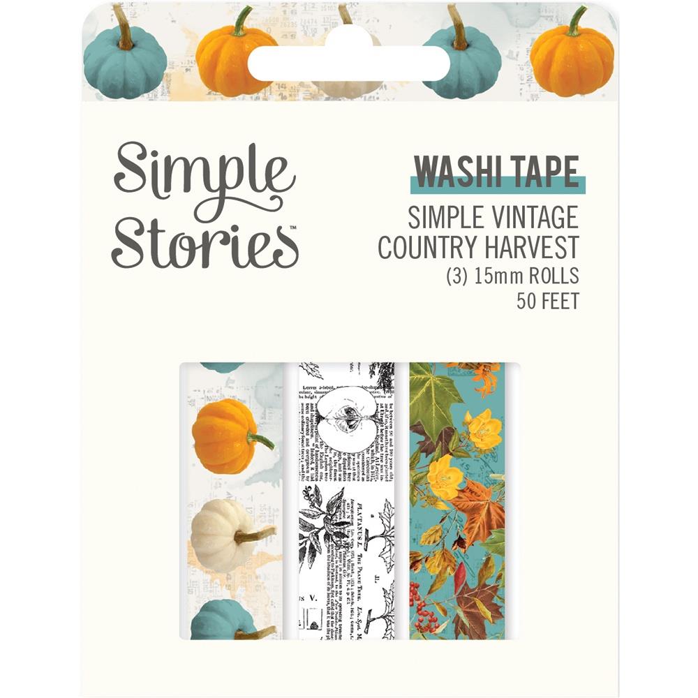 Simple Stories - Simple Vintage Country Harvest - Washi 3/Pkg. This package includes (3) 15mm rolls; 50 feet. Made in USA. Available at Embellish Away located in Bowmanville Ontario Canada.