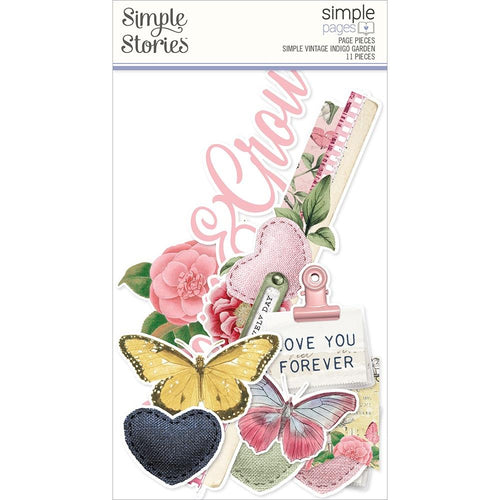 Simple Stories - Simple Vintage Indigo Garden - Pages Page Pieces. This package includes 11 Large Die Cut Cardstock Pieces. Available at Embellish Away located in Bowmanville Ontario Canada.