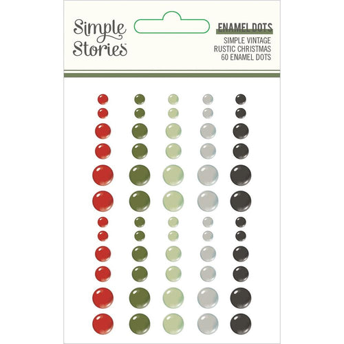 Simple Stories - Simple Vintage Rustic Christmas - Enamel Dots Embellishments. this package includes 60 self-adhesive enamel dots, size variety. Imported. Available at Embellish Away located in Bowmanville Ontario Canada.