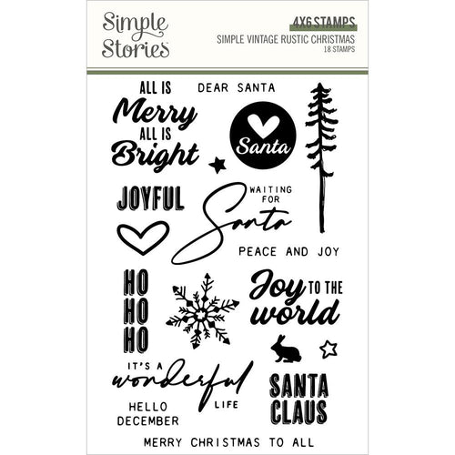 Simple Stories - Simple Vintage Rustic Christmas - Photopolymer Clear Stamps. This package includes 18 stamps. Imported. Available at Embellish Away located in Bowmanville Ontario Canada.
