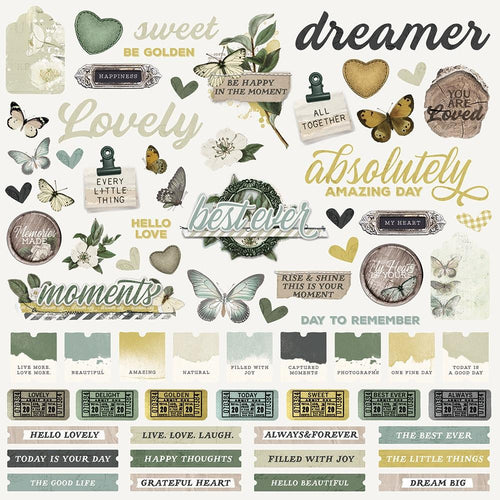 Simple Stories - Simple Vintage Weathered Garden - Cardstock Stickers 12X12 - Combo. this 12x12 Cardstock Sticker Sheet includes 69 stickers. Available at Embellish Away located in Bowmanville Ontario Canada.