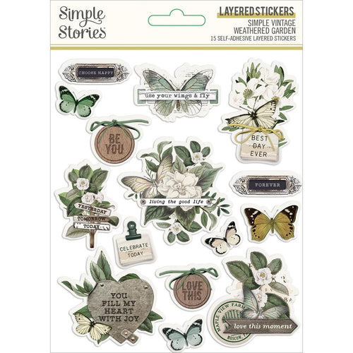 Simple Stories - Simple Vintage Weathered Garden - Layered Stickers 15/Pkg. Available at Embellish Away located in Bowmanville Ontario Canada.