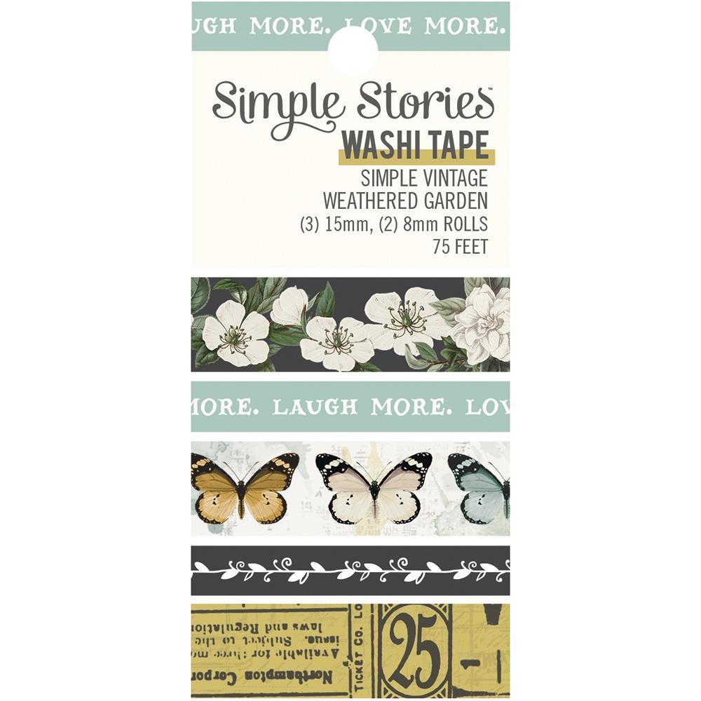 Simple Stories - Simple Vintage Weathered Garden - Washi 5/Pkg. This package includes (5) 2-8mm rolls and 3-15mm rolls; 75 feet. Available at Embellish Away located in Bowmanville Ontario Canada.