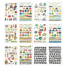 Load image into Gallery viewer, Simple Stories - Sticker Book - 12/Sheets - Say Cheese At The Park - 414/Pkg. Coordinating Cardstock: Tomato, Daffodil, Mint, Robin&#39;s Egg, Pool, Navy, Black. Available at Embellish Away located in Bowmanville Ontario Canada.
