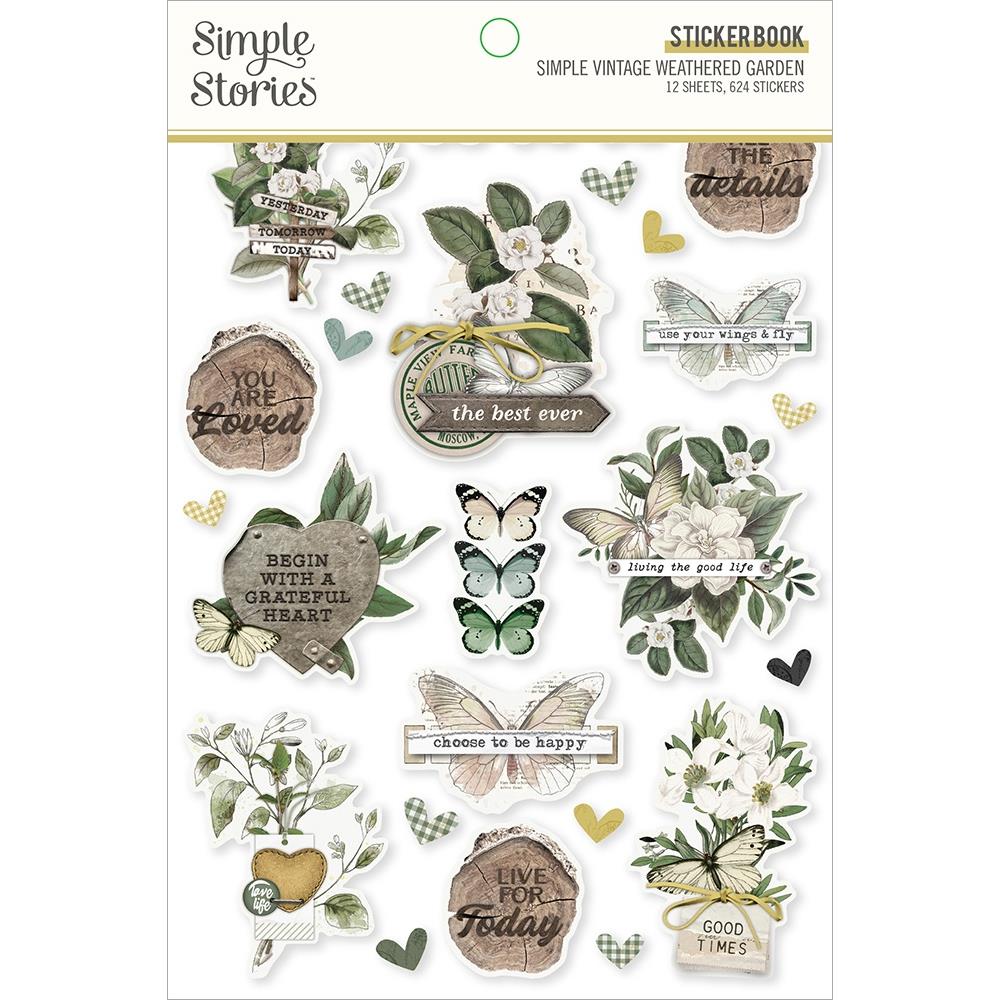 Simple Stories - Sticker Book 12/Sheets - Simple Vintage Weathered Garden - 624 stickers in each package. Available at Embellish Away located in Bowmanville Ontario Canada.