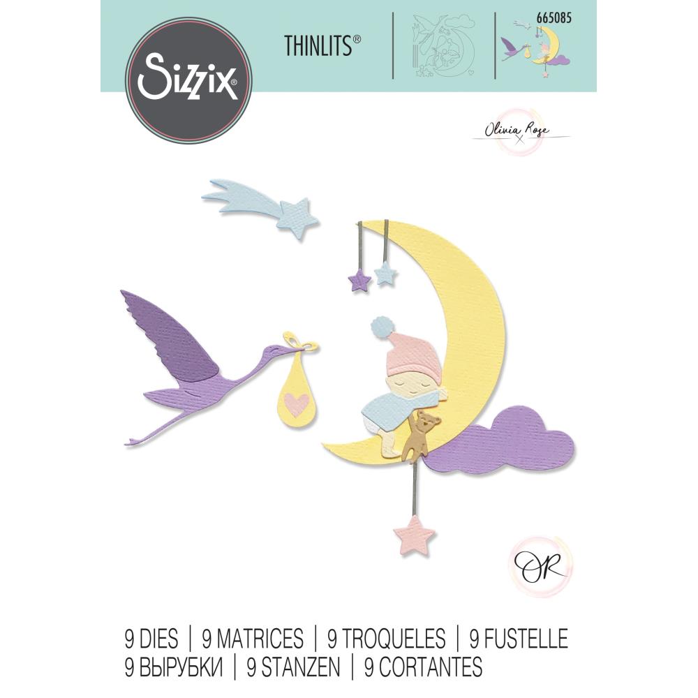 Sizzix - Thinlits Dies By Olivia Rose 9/Pkg - Lunar Baby. Use these dies separately or use them together to create a beautiful layering. Not to mention another great die to use with your scrap pieces to cut back and coordinate at the same time with your crafting project.  This would also be a great way to create an embellishment for a Home Decor item. Example, on a Mobile.