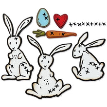 Load image into Gallery viewer, Sizzix - Thinlits Dies By Tim Holtz - 15/Pkg - Bunny Stitch. Add bold bunnies to your crafts with this die set from Tim Holtz, perfect for Easter and Spring makes! With layering elements for an outlined effect, and even an accompanying carrot and egg. Available at Embellish Away located in Bowmanville Ontario Canada.
