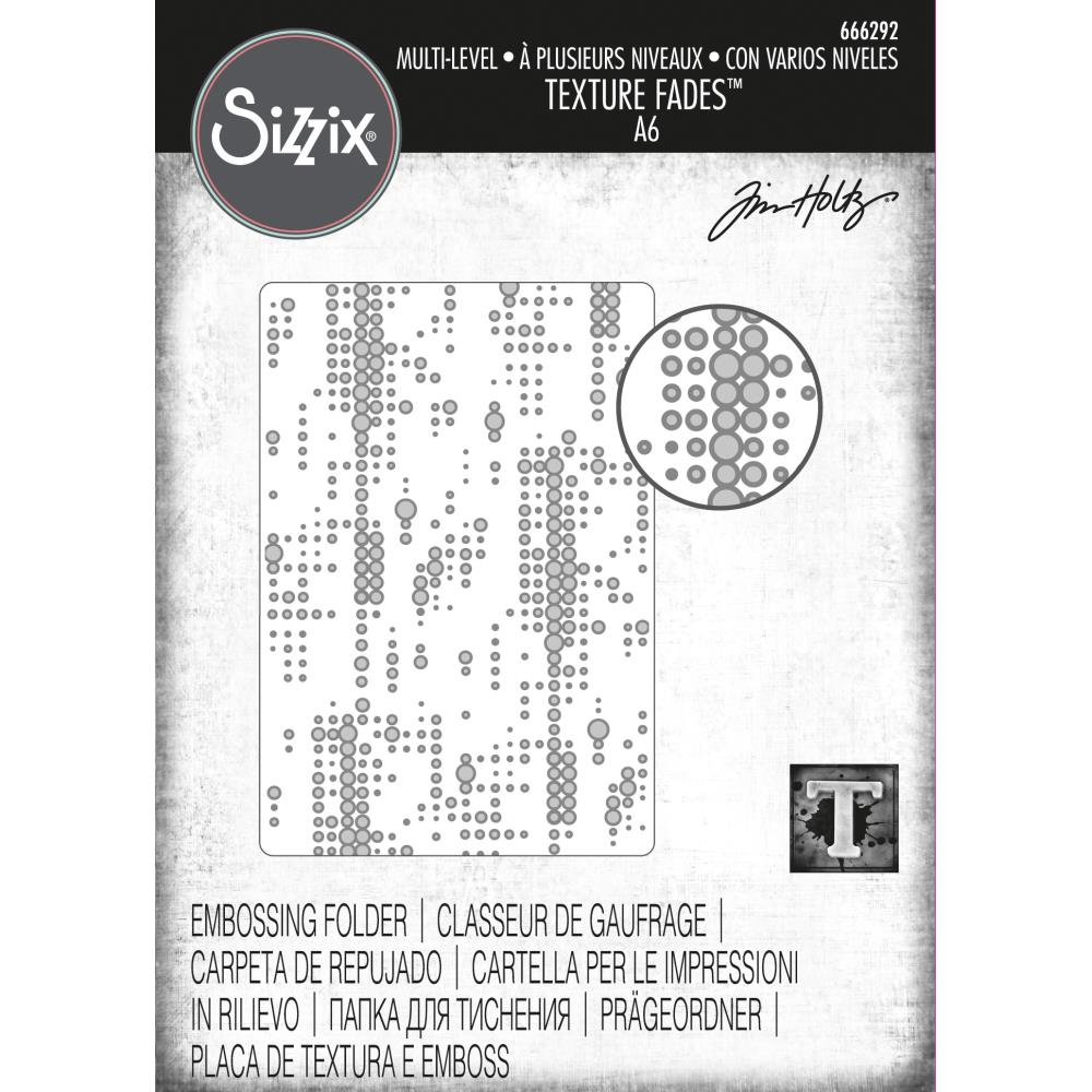 Sizzix 3D - Texture Fades Embossing Folder By Tim Holtz - Multi-Level Dotted. This Multi-Level Embossing Folder by Tim Holtz lends itself perfectly to all making occasions, from textural scrapbooks to refined cardmaking. Available at Embellish Away located in Bowmanville Ontario Canada.