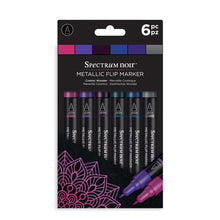 Cargar imagen en el visor de la galería, Spectrum Noir - Metallic-Flip Markers - 6/Pkg - Cosmic Wonder. Create stunning iridescent designs with colors that flip and change as they catch the light! These special metallic markers produce a range of shimmering hues for varied effects on light or dark paper. Perfect for writing, lettering, doodling, embellishing and more! This set is six assorted colors. Imported. Available at Embellish Away located in Bowmanville Ontario Canada.
