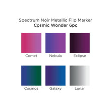 गैलरी व्यूवर में इमेज लोड करें, Spectrum Noir - Metallic-Flip Markers - 6/Pkg - Cosmic Wonder. Create stunning iridescent designs with colors that flip and change as they catch the light! These special metallic markers produce a range of shimmering hues for varied effects on light or dark paper. Perfect for writing, lettering, doodling, embellishing and more! This set is six assorted colors. Imported. Available at Embellish Away located in Bowmanville Ontario Canada.
