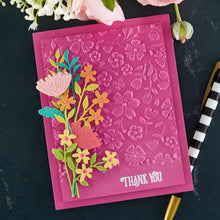 Cargar imagen en el visor de la galería, Spellbinders - 3D Embossing Folder - Flower Frenzy - Floral Reflection. Flower Frenzy 3D Embossing Folder is a 5.50 x 8.50-inch embossing folder has flower bursting in the background that would stunning on any card creation! Available at Embellish Away located in Bowmanville Ontario Canada. Card example by brand ambassador.
