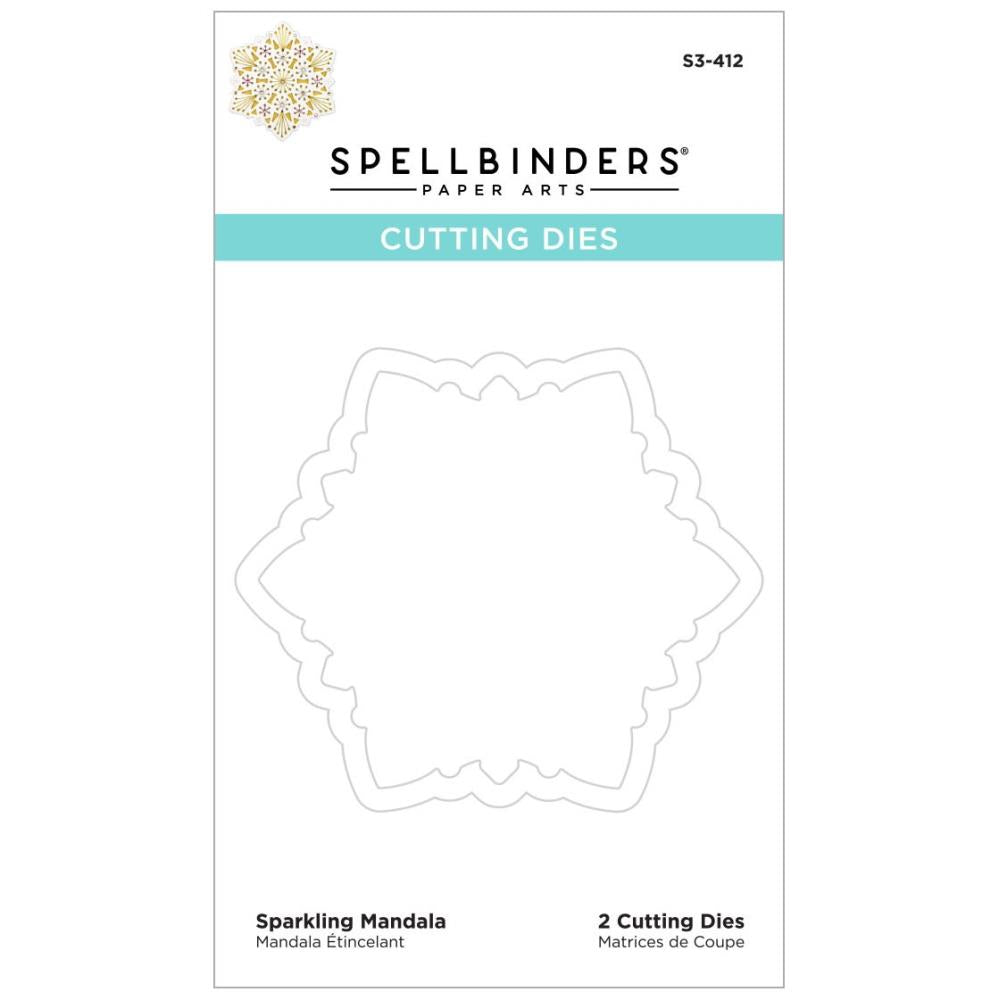 Spellbinders - Etched Dies - Sparkling Mandala. Sparkling Mandala Etched Dies is from the Merry Stitchmas Collection. The set of two thin metal dies include the mandala outline and its insert pattern full of stunning details. Available at Embellish Away located in Bowmanville Ontario Canada.