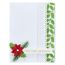 Load image into Gallery viewer, Spellbinders - Etched Dies - Winter Borders - Tinsel Time. Create beautiful holiday and winter themed cards with the look of snowflakes, holly leaves, scalloped edges and more. Winter Borders from the Tinsel Time Collection: a set of 8 metal dies. Available at Embellish Away located in Bowmanville Ontario Canada. Card design by brand ambassador.
