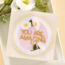Load image into Gallery viewer, Spellbinders - Etched Dies By Becca Feeken - Postage Edge Circles. Postage Edge Circles Etched Dies are from the Postage Edge Shapes Collection by Becca Feeken and has eight thin metal cutting dies. Available at Embellish Away located in Bowmanville Ontario Canada. Card by brand ambassador.
