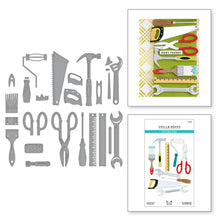 Load image into Gallery viewer, Spellbinders - Etched Dies By Nancy McCabe - Toolbox Essentials - All The Tools. This set includes 25 thin metal cutting dies. It indeed has all the tools from a hammer to a saw and even a ruler! Available at Embellish Away located in Bowmanville Ontario Canada.
