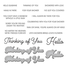 Load image into Gallery viewer, Spellbinders - Stamp &amp; Die Set - I&#39;ve Got You Covered. This set of 15 clear stamps includes 13 encouraging sentiments. Thinking of You and Hello are larger and in a narrow casual script font. The stamps work with an acrylic block and is made in the USA. Available at Embellish Away located in Bowmanville Ontario Canada.
