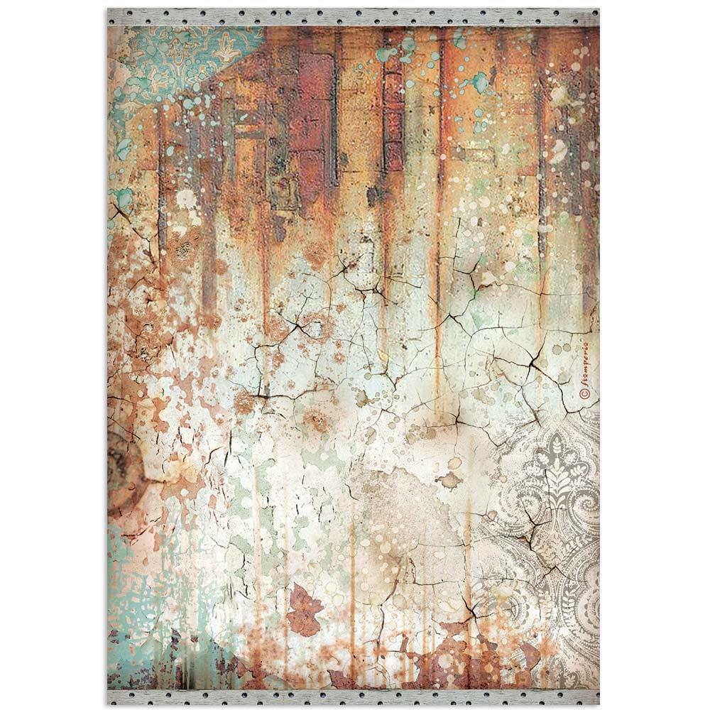 Stamperia - Rice Paper Sheet A4 - Rust Effect - Lady Vagabond Lifestyle. Available at Embellish Away located in Bowmanville Ontario Canada.