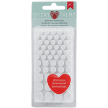 Load image into Gallery viewer, Sticky Thumb - Dimensional Adhesive Foam - 275/Pkg - White Dots - Assorted Sizes. This package contains American Crafts-Sticky Thumb Dimensional Adhesive Foam: Dots, 275 dimensional adhesive foam in assorted sizes on four 4x2 inch backing sheets. Available at Embellish Away located in Bowmanville Ontario Canada.
