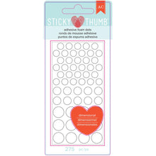 Cargar imagen en el visor de la galería, Sticky Thumb - Dimensional Adhesive Foam - 275/Pkg - White Dots - Assorted Sizes. This package contains American Crafts-Sticky Thumb Dimensional Adhesive Foam: Dots, 275 dimensional adhesive foam in assorted sizes on four 4x2 inch backing sheets. Available at Embellish Away located in Bowmanville Ontario Canada.
