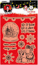 Cargar imagen en el visor de la galería, Studio Light - ABM Clear Stamp - Christmas Snow Globe - Essentials - 148x210x1mm - 1 PC - nr.83. This set features a snow globe, a elf, snowflakes and a string of lights and also the perfect Christmas and Winter sentiments. 9 stamps. Size: 5.8x8.3 in. Available at Embellish Away located in Bowmanville Ontario Canada.
