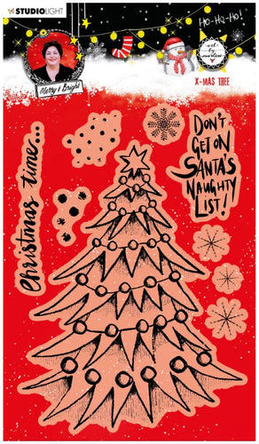Studio Light - ABM Clear Stamp - Christmas Tree - Essentials - 148x210x1mm - 1 PC - nr.82. This clear stamp set features a Christmas Tree, snowflakes and also the perfect Christmas and Winter sentiments. 9 stamps. Size: 5.8 x 8.3 inches. Available at Embellish Away located in Bowmanville Ontario Canada.