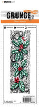 Load image into Gallery viewer, Studio Light - Clear Stamp - Christmas Branches Grunge. This mixed media style stamp features images of branches with holly berries and leaves all in a collage style. Great for Christmas or Winter cardmaking.  Size: 2 x 5.8 inches. Available at Embellish Away located in Bowmanville Ontario Canada.

