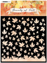 Charger l&#39;image dans la galerie, Studio Light - Mask - Scenery - Beauty Of Fall - 150x150mm - nr.35. This mask makes a great Fall scene background for cards, mixed media projects, journals and more. Use the masks to set the base of the scenery with grass and leaves and add the cutting dies, stamps and other elements to add in all the details. Size: 6 x 6 inches. Available at Embellish Away located in Bowmanville Ontario Canada.
