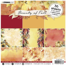 Load image into Gallery viewer, Studio Light - Paper Pad - Pattern Paper - Beauty Of Fall - 150x150mm - 36 Sheets - nr.12. A beautiful Fall themed paper pad of 170gsm heavyweight acid free cardstock includes 36 sheets with 9 patterns. Perfect for invitations, scrapbooks, cards, and party decorations. The Beauty of Fall collection has all kinds of elements to make all the fall sceneries you want. Size: 6 x 6 inches. Available at Embellish Away located in Bowmanville Ontario Canada.
