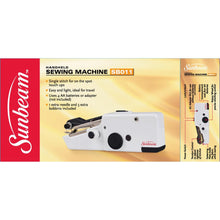 Cargar imagen en el visor de la galería, Sunbeam - Cordless Handheld Sewing Machine - White. A portable and powerful handheld sewing machine perfect for sewing quick fixes. Battery-powered, making it ideal for both travel and home. Available at Embellish Away located in Bowmanville Ontario Canada.
