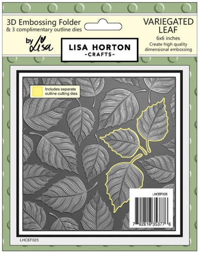That Craft Place - Lisa Horton - 6x6 3D Embossing Folder With Cutting Die - Variegated Leaf. This amazing high quality 3D Embossing Folder with very detailed variegated leaf artwork includes a separate coordinating outline cutting die. Available at Embellish Away located in Bowmanville Ontario Canada.