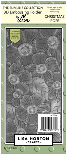 That Craft Place - Lisa Horton - Slimline 3D Embossing Folder - Christmas Rose. This amazing high quality Slimline 3D Embossing Folder has a beautiful deep, crisp Christmas Rose design that looks great on both the embossed and debossed side. Available at Embellish Away located in Bowmanville Ontario Canada.