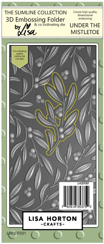 That Craft Place - Lisa Horton - Slimline 3D Embossing Folder With Cutting Die - Under The Mistletoe. Available at Embellish Away located in Bowmanville Ontario Canada.