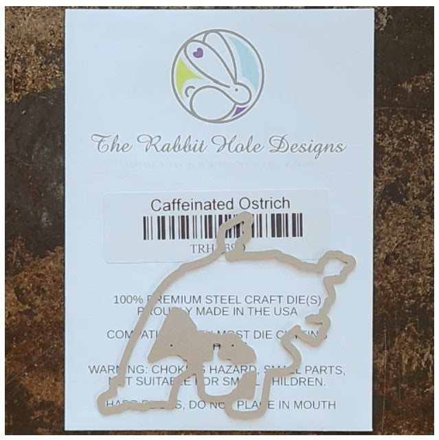 The Rabbit Hole Designs - Die - Caffeinated - Ostrich. The Rabbit Hole Designs dies are made of durable 100% steel. Usable in nearly every machine on the market! Use on cardstock, felt, fabric or shrink plastic. Available at Embellish Away located in Bowmanville Ontario Canada.