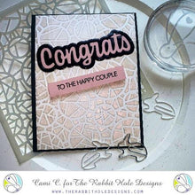 Load image into Gallery viewer, The Rabbit Hole Designs - Die Set - Congrats - Scripty Word with Shadow Layer. The Rabbit Hole Designs dies are made of durable 100% steel. Usable in nearly every machine on the market! Use on cardstock, felt, fabric or shrink plastic. You can use wafer thin dies to cut, stencil, emboss and create! Made in the USA.  Coordinates with Congrats - Scripty 3x4 Stamp Set. Available at Embellish Away located in Bowmanville Ontario Canada. Card design by Cami C.
