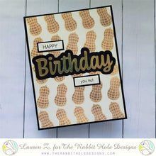 Load image into Gallery viewer, The Rabbit Hole Designs - Scripty Word Hot Foil Plate - Birthday. Create a stunning, letterpress feel to all your projects using our new hot foil dies! Designed to work in any standard hot foil system, be sure to follow the instructions in your manual for a standard hot foil plate. Made in the USA.  Coordinates with Birthday - Scripty 2x3 Stamp Set &amp; Birthday - Scripty Word with Shadow Dies. Available at Embellish Away located in Bowmanville Ontario Canada. Card design by Lauren Z.
