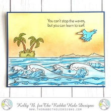 Load image into Gallery viewer, The Rabbit Hole Designs - Stamp Set 4x6 - Beach Background. Deeply etched, clear photopolymer stamps for precise placement. Featuring the artwork of Dustin Pike. Made in the USA. Available at Embellish Away located in Bowmanville Ontario Canada. Card design by Kelly B
