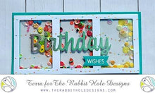 Load image into Gallery viewer, The Rabbit Hole Designs - Stamp Set - Birthday - Scripty - 3x4. Deeply etched, clear photopolymer stamps for precise placement. The word Birthday is sized so that it may be stamped onto the shadow layer from the coordinating dies (sold separately). Made in USA. Coordinates with Birthday - Scripty Word with Shadow Layer Dies. Available at Embellish Away located in Bowmanville Ontario Canada. Card design by Terra.
