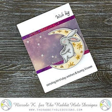 गैलरी व्यूवर में इमेज लोड करें, The Rabbit Hole Designs - Stamp Set - 4x6 - Bunny Moon. Deeply etched, clear photopolymer stamps for precise placement. Made in the USA. Available at Embellish Away located in Bowmanville Ontario Canada. Card design by Nicole K
