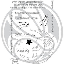 Load image into Gallery viewer, The Rabbit Hole Designs - Stamp Set - 4x6 - Bunny Moon. Deeply etched, clear photopolymer stamps for precise placement. Made in the USA. Available at Embellish Away located in Bowmanville Ontario Canada.
