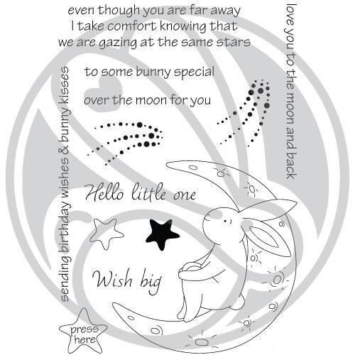The Rabbit Hole Designs - Stamp Set - 4x6 - Bunny Moon. Deeply etched, clear photopolymer stamps for precise placement. Made in the USA. Available at Embellish Away located in Bowmanville Ontario Canada.