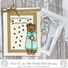 Load image into Gallery viewer, The Rabbit Hole Designs - Stamp Set  - Caffeinated - Bear - 3x4. Deeply etched, clear photopolymer stamps for precise placement. Made in USA. Available at Embellish Away located in Bowmanville Ontario Canada. Card design by Lisa G.
