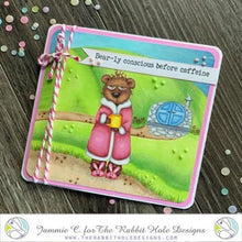 Load image into Gallery viewer, The Rabbit Hole Designs - Stamp Set  - Caffeinated - Bear - 3x4. Deeply etched, clear photopolymer stamps for precise placement. Made in USA. Available at Embellish Away located in Bowmanville Ontario Canada. Card design by Jammie C.
