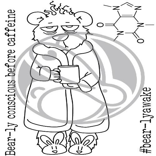 The Rabbit Hole Designs - Stamp Set  - Caffeinated - Bear - 3x4. Deeply etched, clear photopolymer stamps for precise placement. Made in USA. Available at Embellish Away located in Bowmanville Ontario Canada.