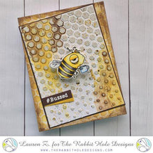 Load image into Gallery viewer, The Rabbit Hole Designs - Stamp Set - Caffeinated - Bee - 3x4. Deeply etched, clear photopolymer stamps for precise placement. Bee measures 1.625&quot;w x 1.5&quot;h. Sentiments measure 0.1875&quot; tall and vary in length. Made in the USA. Available at Embellish Away located in Bowmanville Ontario Canada. Card designed by Lauren Z.
