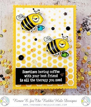 Load image into Gallery viewer, The Rabbit Hole Designs - Stamp Set - Caffeinated - Bee - 3x4. Deeply etched, clear photopolymer stamps for precise placement. Bee measures 1.625&quot;w x 1.5&quot;h. Sentiments measure 0.1875&quot; tall and vary in length. Made in the USA. Available at Embellish Away located in Bowmanville Ontario Canada. Card designed by Renee E.
