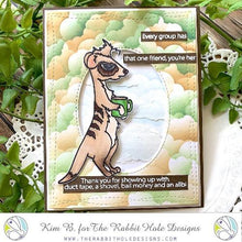 Load image into Gallery viewer, The Rabbit Hole Designs - Stamp Set - Caffeinated - Meerkat - 3x4. Deeply etched, clear photopolymer stamps for precise placement. Made in USA. Available at Embellish Away located in Bowmanville Ontario Canada. Card design by Kim B.
