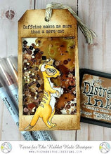 Load image into Gallery viewer, The Rabbit Hole Designs - Stamp Set - Caffeinated - Meerkat - 3x4. Deeply etched, clear photopolymer stamps for precise placement. Made in USA. Available at Embellish Away located in Bowmanville Ontario Canada. Shaker Tag design by Terra.
